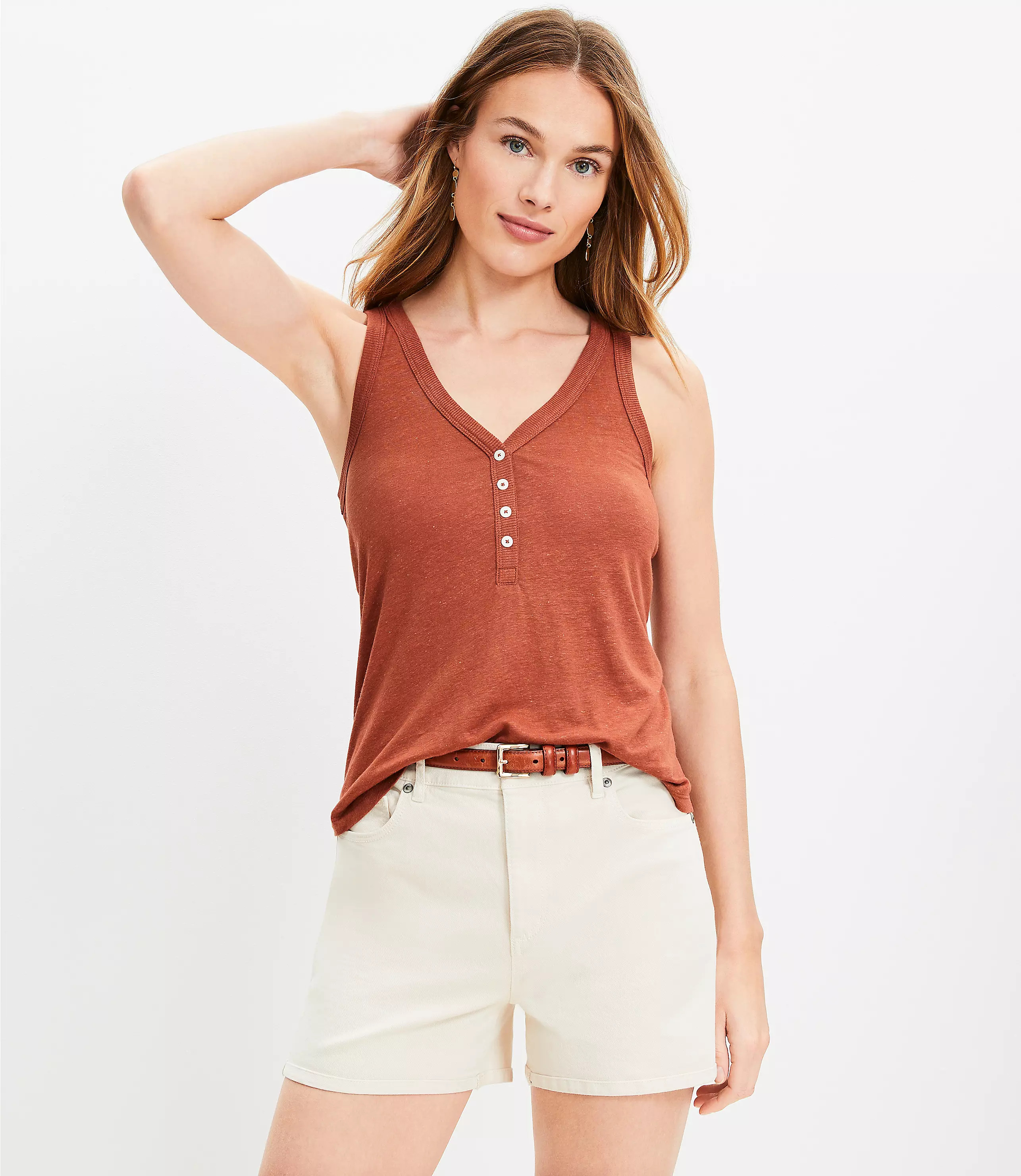 Linen Blend Henley Tank Top | LOFT