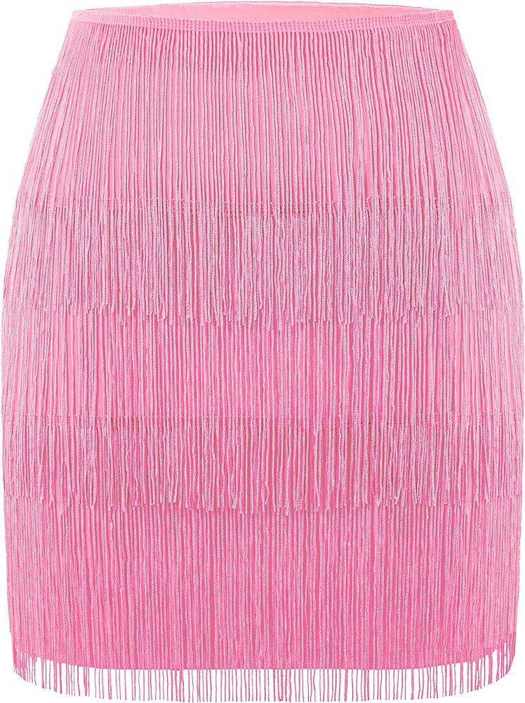MANER Women’s Fringe Skirt Stretchy Sparkly Bodycon Tassel Trim Mini Skirt | Amazon (US)