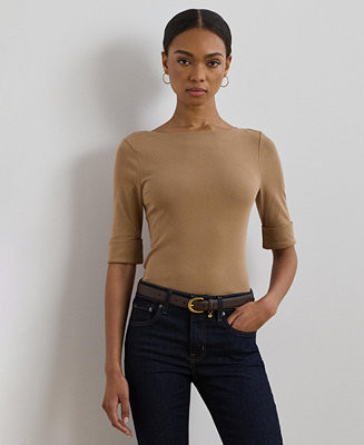 Lauren Ralph Lauren Stretch Cotton Boatneck T-Shirt - Macy's | Macy's