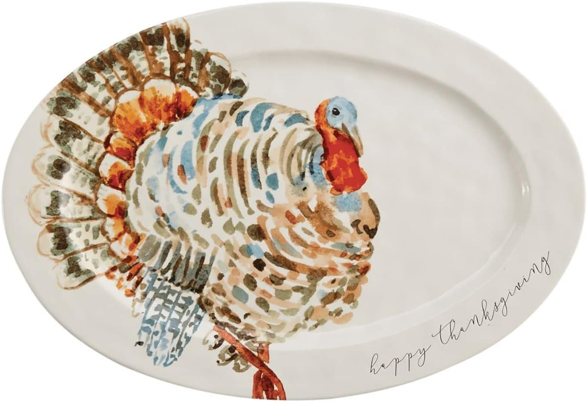 Mud Pie Watercolor Turkey Platter, White, 14"" x 20 1/2" | Amazon (US)