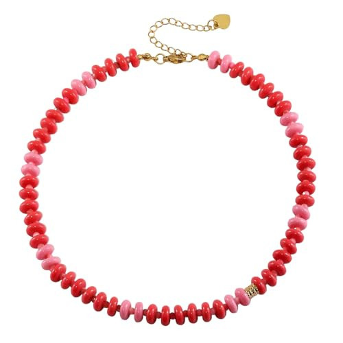 CSIYANJRY99 Colorful Beaded Necklace for Women Boho Natural Gemstone Beads Choker Necklace Trendy Y2K Necklace Summer Beach Jewelry for Women (Pink) | Amazon (US)