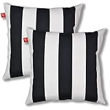 Black White Striped Set of 2 Outdoor Throw Pillows Patio Decorative Pillows 20" x 20" | Amazon (US)
