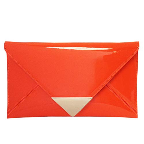 JNB Faux Patent Leather Glossy Envelope Clutch, Orange | Amazon (US)
