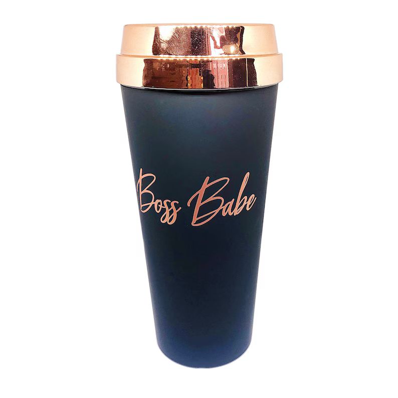 Boss Babe rose gold, matte black travel coffee mug | Rose Gold Feminist Coffee mug - travel mug -... | Etsy (US)