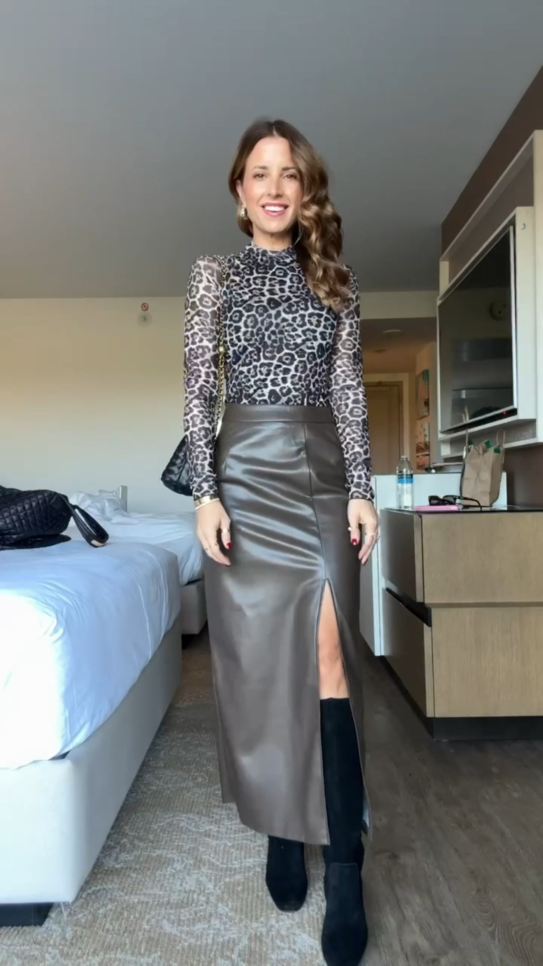 Amazon Party outfit. Amazon Date night outfit. Concert outfit. Fall outfit. Wearing XS in faux leather skirt and leopard top. I went up half a size in knee high boots. Holiday party outfit. Thanksgiving outfit. 
#LTKParties #LTKShoeCrush


#LTKootd #LTKHoliday #LTKgrwm