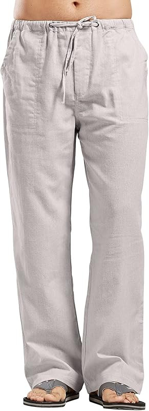 utcoco Qiuse Men's Casual Loose Fit Straight-Legs Stretchy Waist Beach Pants | Amazon (US)