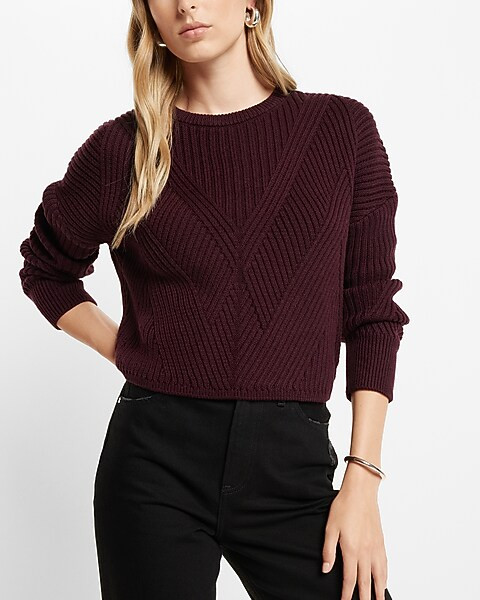 Ribbed Design Crew Neck Sweater | Express