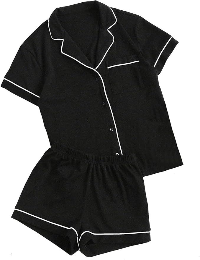 Floerns Women's Notch Collar Short Sleeve Sleepwear Two Piece Pajama Set | Amazon (US)