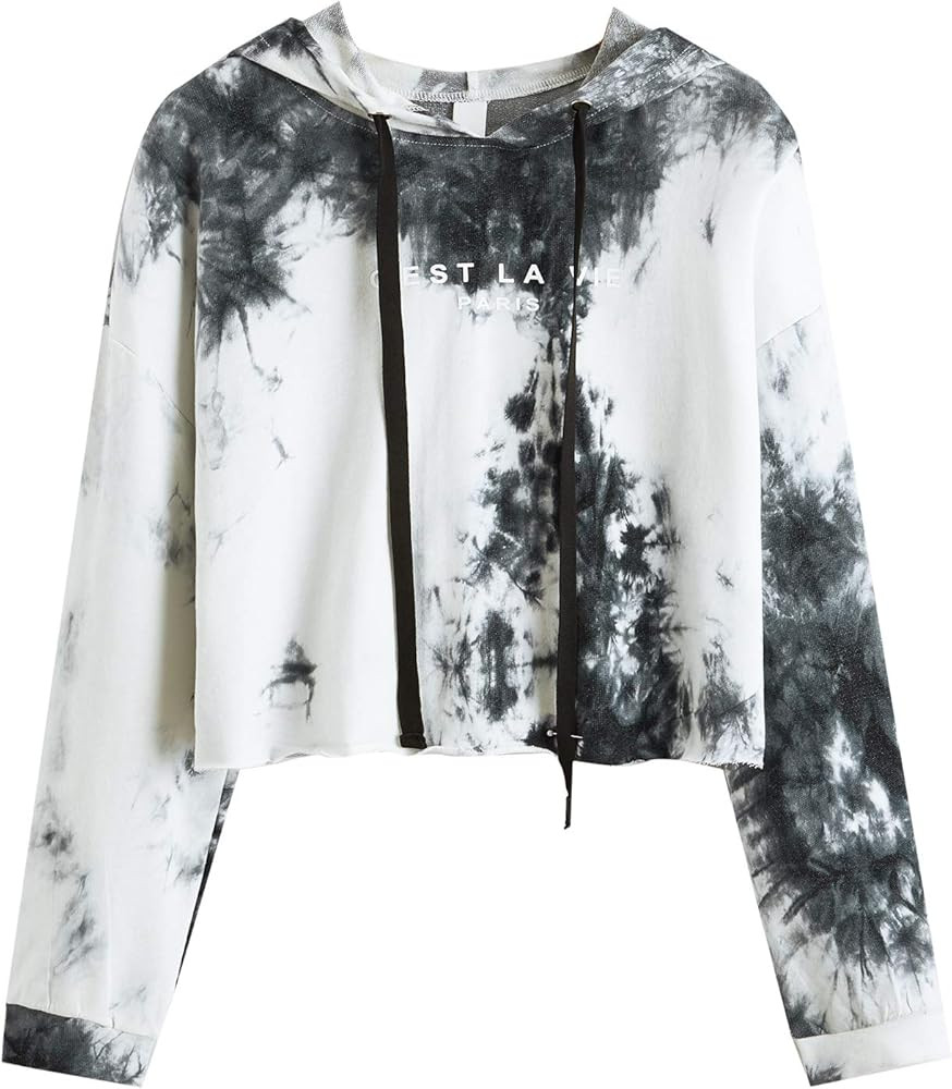 SweatyRocks Women's Tie Dye Long Sleeve Workout Crop Top Sweatshirt Hoodies | Amazon (US)