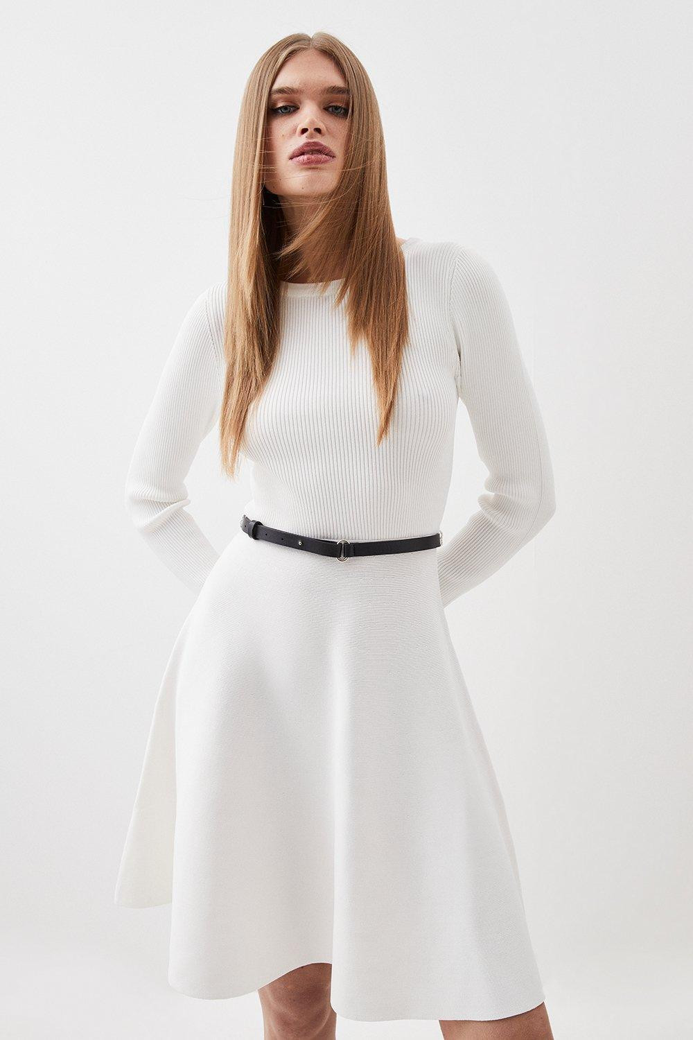 Viscose Blend Crew Neck Knitted Skater Mini Dress | Karen Millen UK + IE + DE + NL