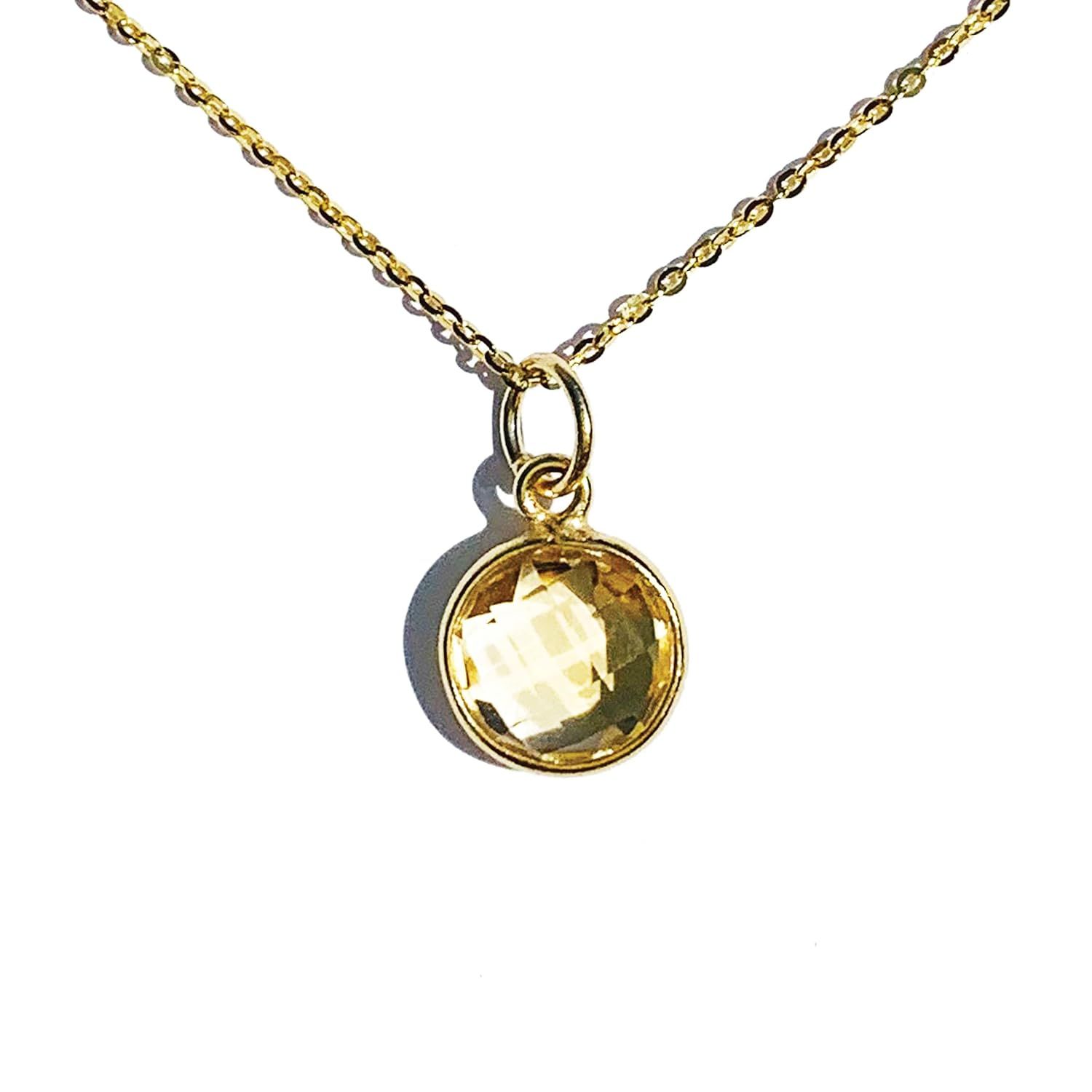 Joyfulmuze Natural Citrine Gold Necklace, November Birthstone Pendant, Round Bright Yellow Crysta... | Amazon (US)