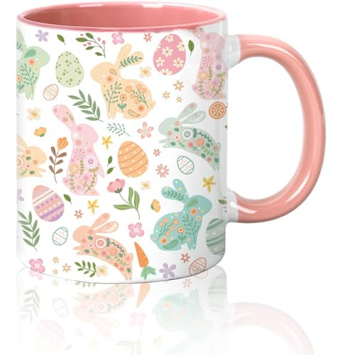 FYSUIMU Easter Mug Easter Egg Bunny Floral Coffee Mug Colorful Rabbit Flower Carrot Ceramic Drinking Cup with Handle for Spring Party Supplies Table Centerpieces, 12oz | Amazon (US)