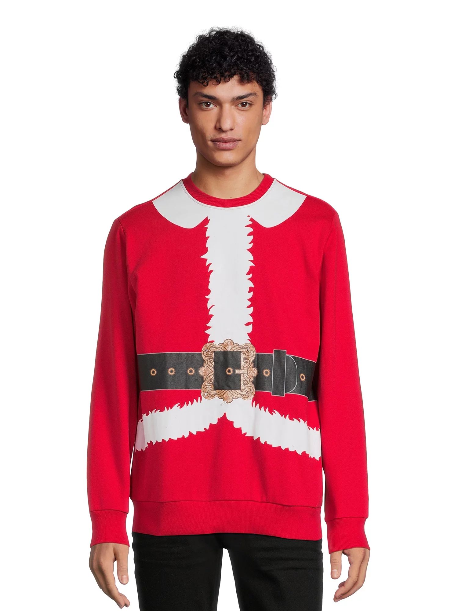 Holiday Time Men's Santa Suit Crewneck Fleece Sweatshirt, Sizes S-3XL | Walmart (US)