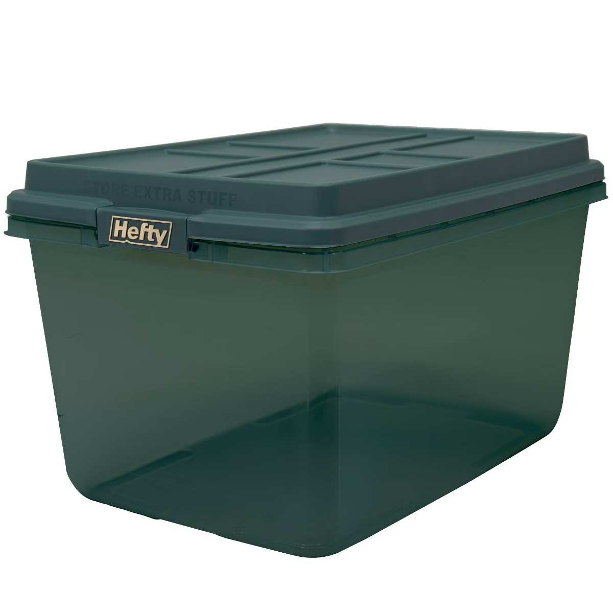 Hefty 72qt Hi-Rise Tinted Storage Box Green Lid with Latch and Gold Foil | Target