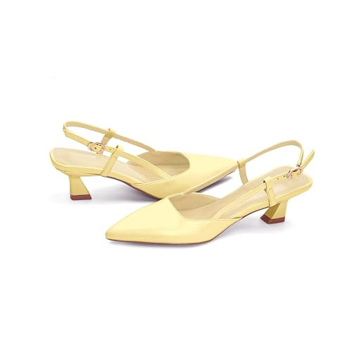 Lhamo Latso Pump Shoes Women Closed Toe Kitten Heels Pointed Toe Dressy Slingback Low Yellow Heels Sandals 2 Inch Wedding Evening Party Dress Shoes Size 7.5 | Amazon (US)