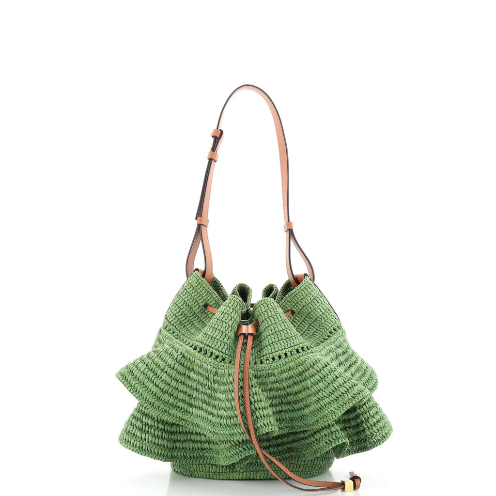 Paula's Ibiza Ruffle Balloon Bucket Bag Woven Raffia | Rebag
