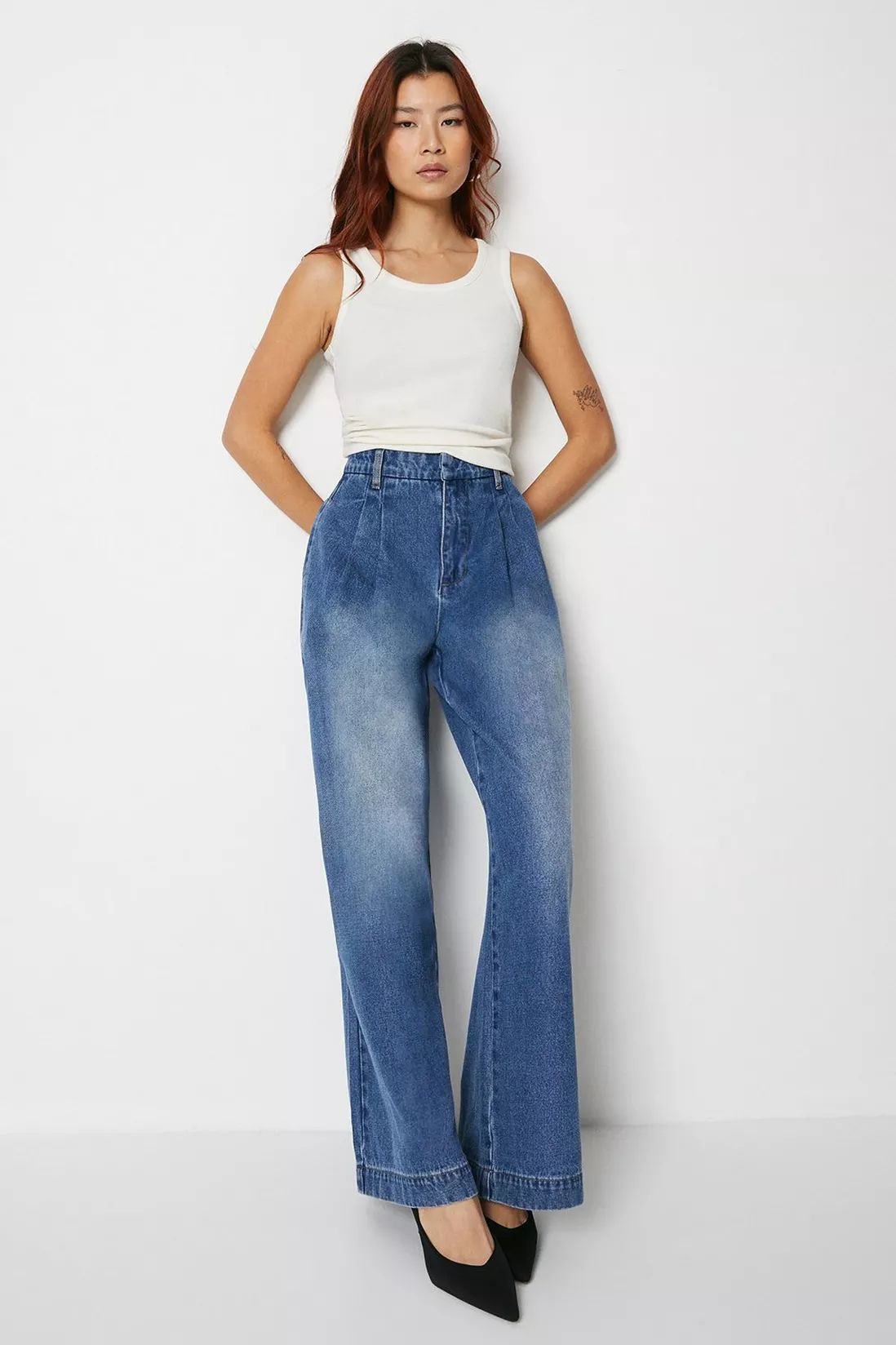 Jeans | Pleat Front Wide Leg Jeans | Warehouse | Warehouse UK & IE