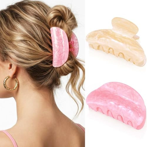 Fashey Acrylic Claw Clips Pink Hair Clip Medium Hair Claw Clips for Thick Hair Cute Hair Accessories for Women (pink+khaki) | Amazon (US)