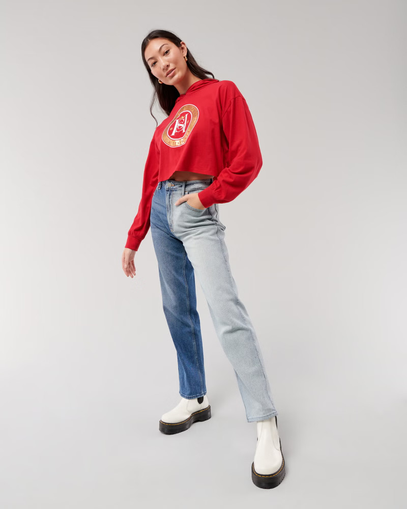 Girls Ultra High-Rise Two-Tone Stacked Vintage Straight Jeans | Girls Bottoms | HollisterCo.com | Hollister (US)