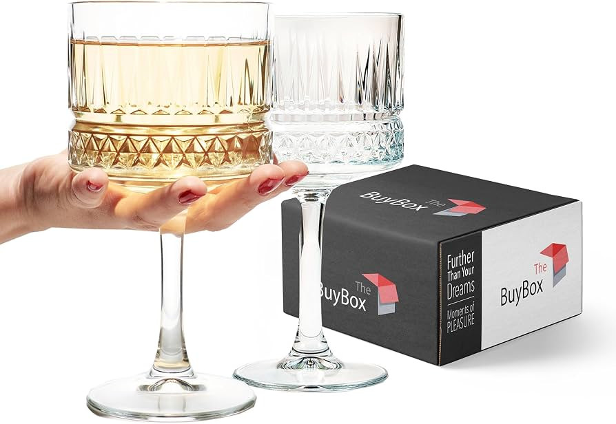 The Buybox Extra Large Glass Goblet, Vintage Coupe Glasses, Big Square Wine Glasses. Cocktail, Ch... | Amazon (CA)