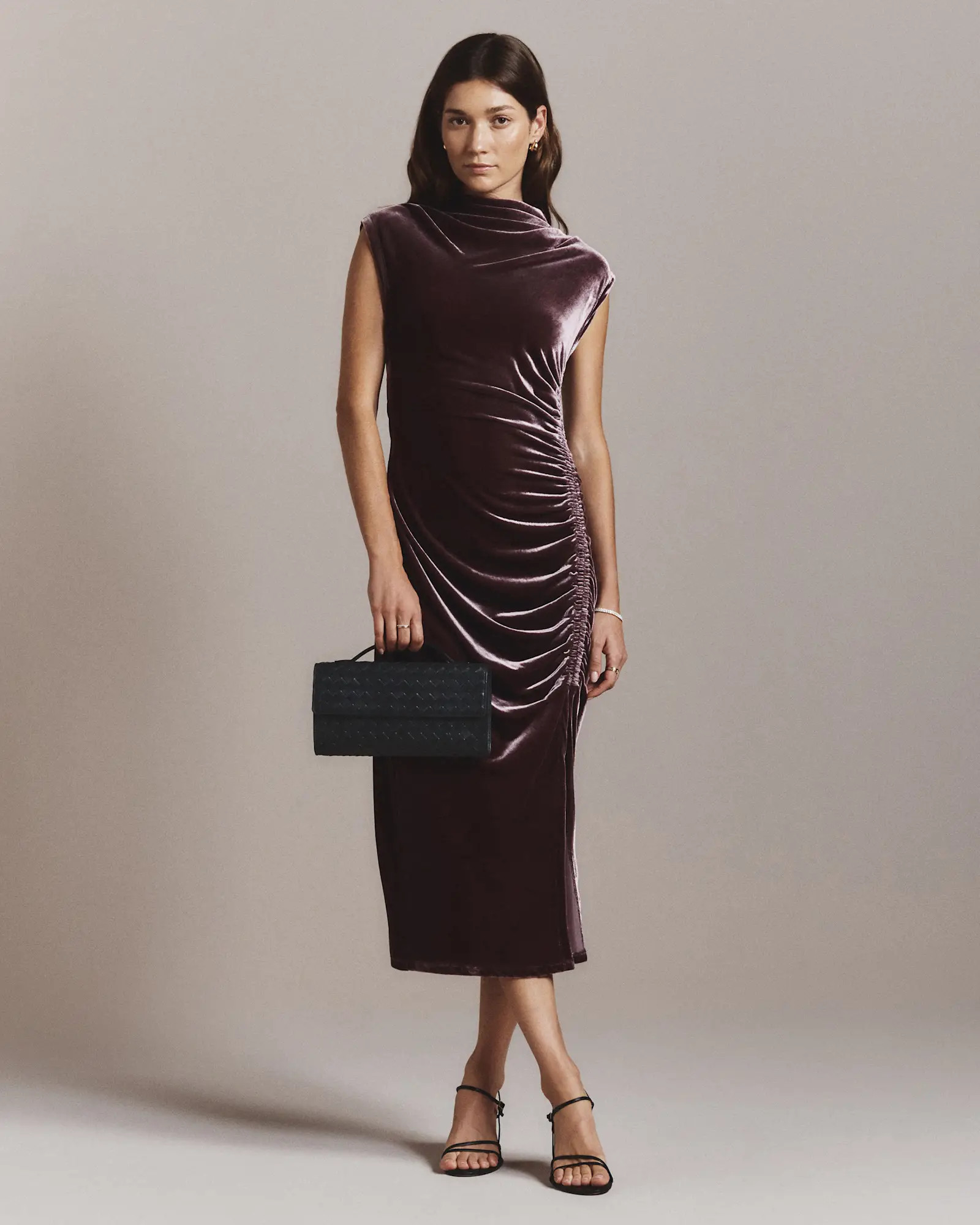 Stretch Silk Velvet Ruched Midi Dress | Quince