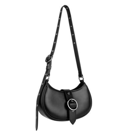 Ophlid Silver Crossbody Purse Y2K Metallic Shoulder Bags for Women Leather Punk Saddle Hobo Purses Black | Amazon (US)