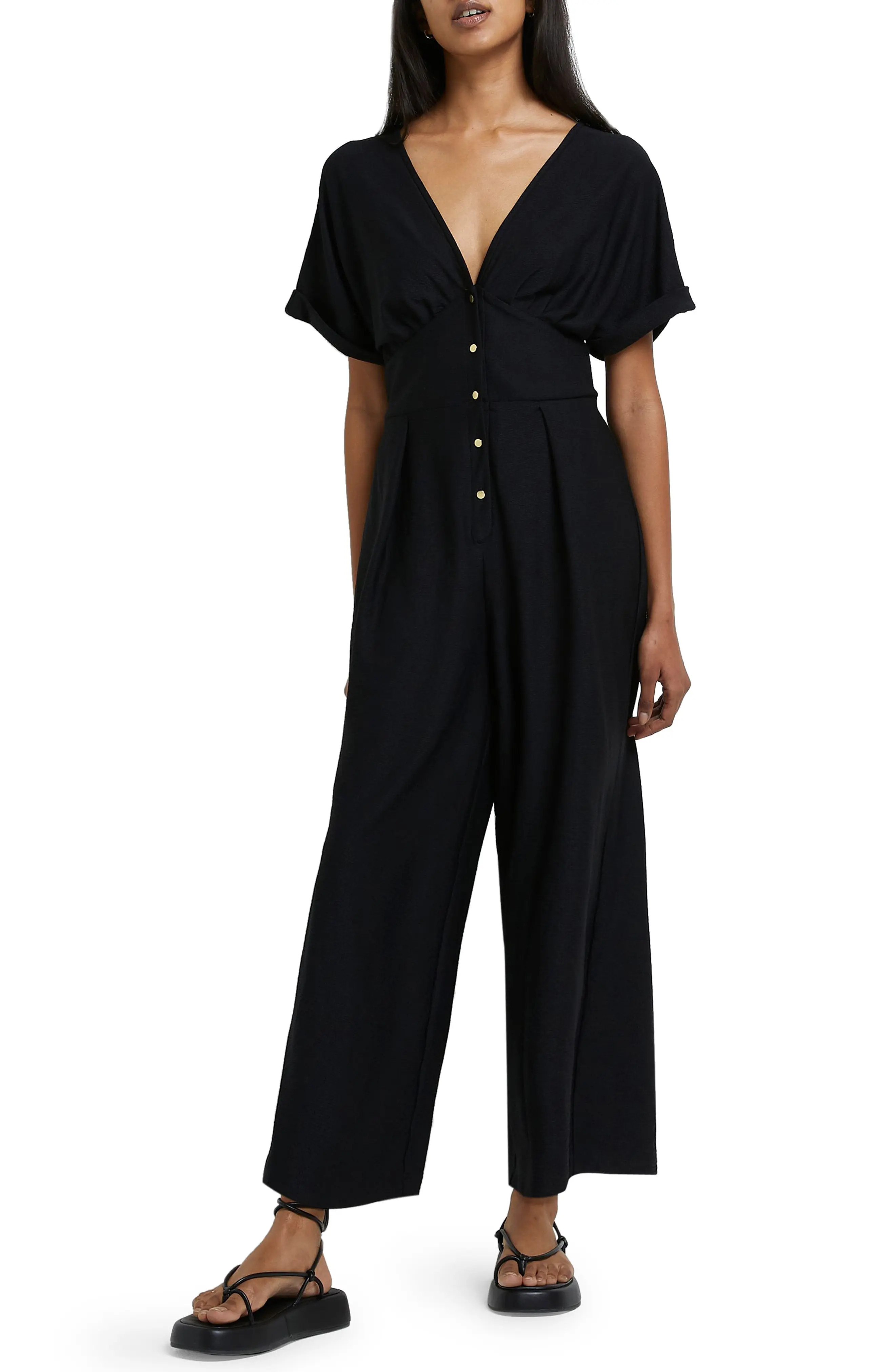 River Island Snap-Up Jumpsuit in Black at Nordstrom, Size 8 Us | Nordstrom