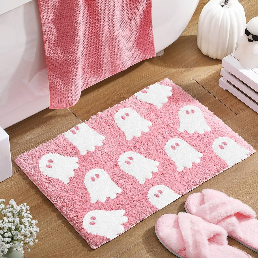 Pink Ghost Bath Mat Soft Halloween Bathroom Rug Non Slip Cute Spooky Ghost Bathroom Decoration Sh... | Amazon (US)