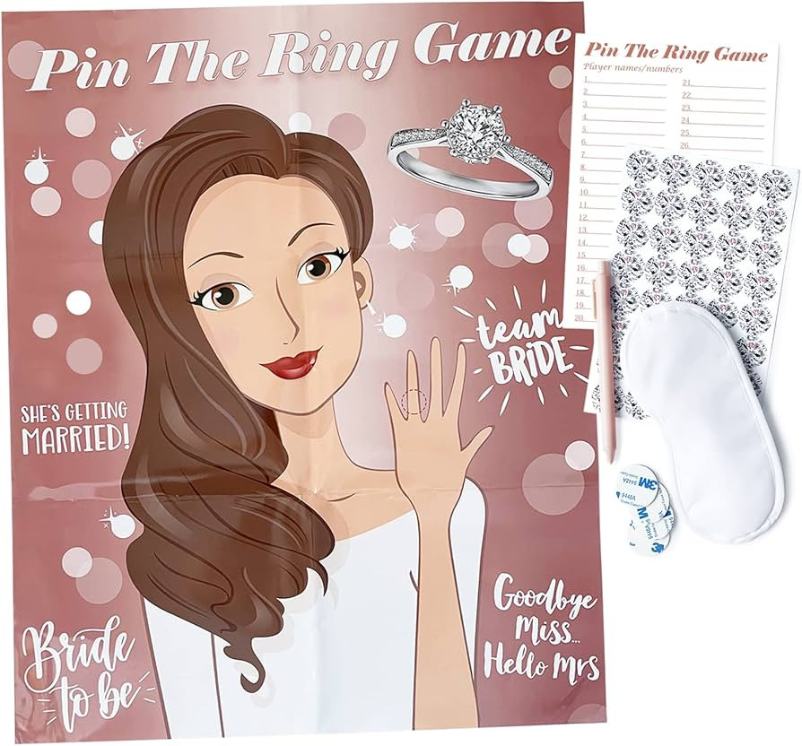 TYHJOY Pin the Ring on the Bride Game, 40 Guests Bridal Shower Bachelorette Party Decorations Gam... | Amazon (US)