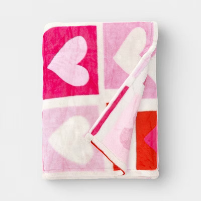 Heart Check Printed Plush Throw Ivory/Pink/Red - Room Essentials™ | Target
