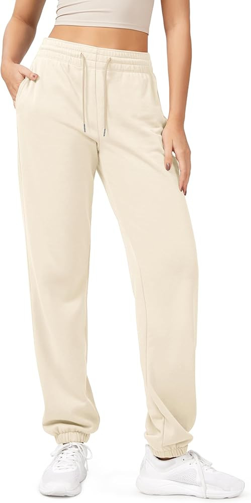 ODODOS Women's Sweatpants Cotton French Terry High Waist Drawstring Casual Lounge Pants with Pock... | Amazon (US)