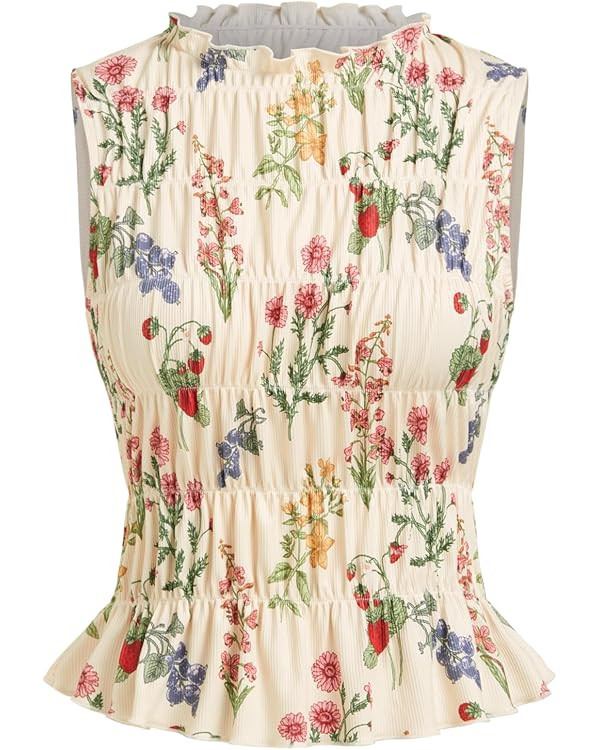CIDER Floral Crop Tank Tops for Women Ruffle Tiered Shirred Sleeveless Cute Summer Tops Trendy Go... | Amazon (US)