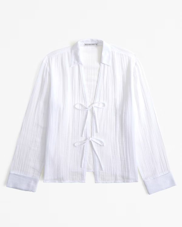 Long-Sleeve Gauzy Tie-Front Shirt | Abercrombie & Fitch (US)