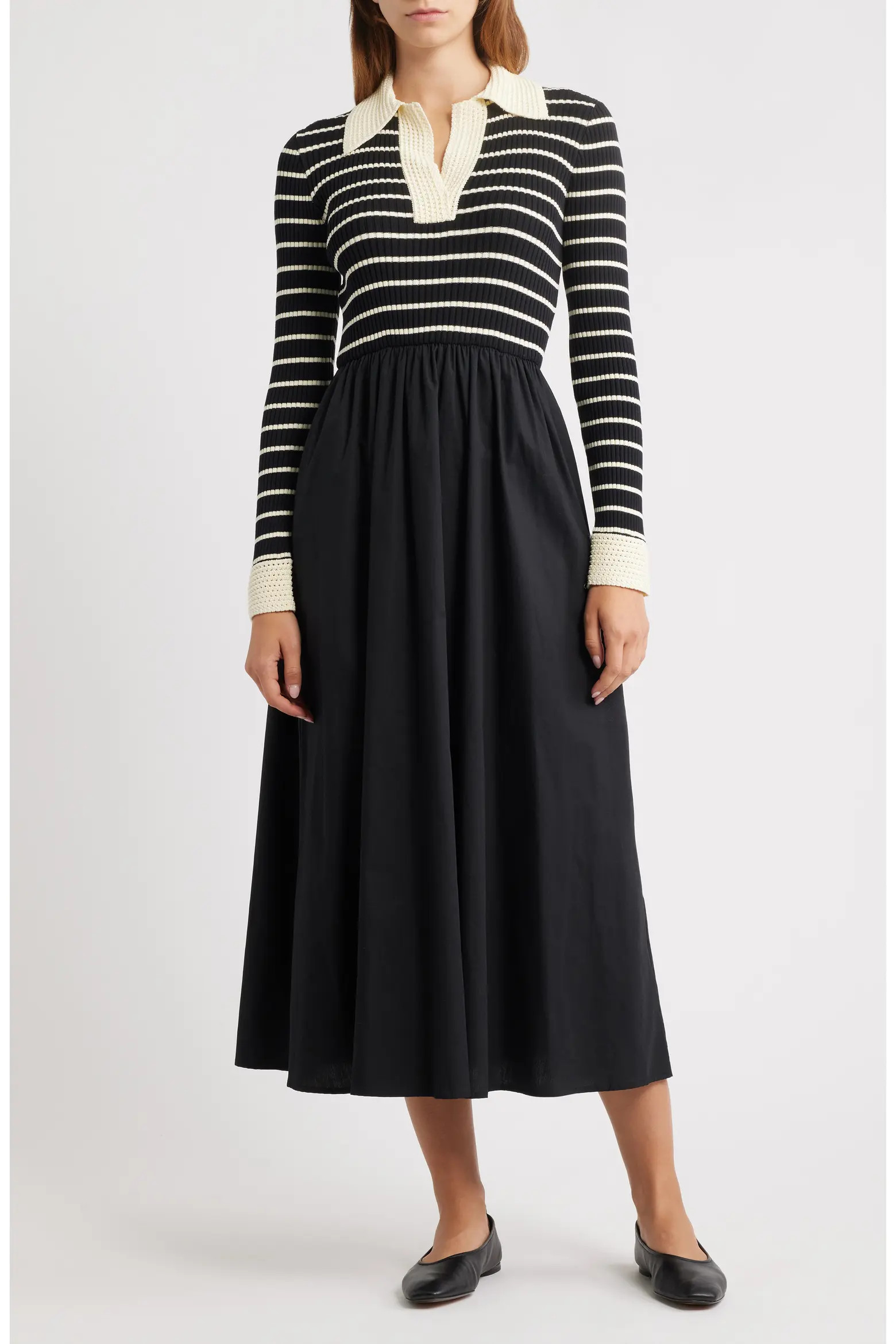 Stripe Long Sleeve Twofer Midi Dress (Women) | Nordstrom | Nordstrom