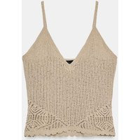 Zara - Pointelle Knit Strappy Top - Camel - L - Woman | Zara UK