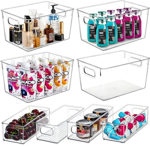 Qilinba Clear Storage Bins 8 Pack for Pantry Organizers, 4 Large Plastic Pantry Organizer Bins and 4 Small Stackable Storage Containers for Kitchen Cabinet, Home Edit, Freezer Fridge Organizer | Amazon (US)