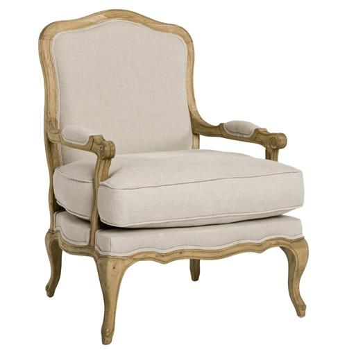 French Country Bastille Natural Linen Salon Armchair | Kathy Kuo Home