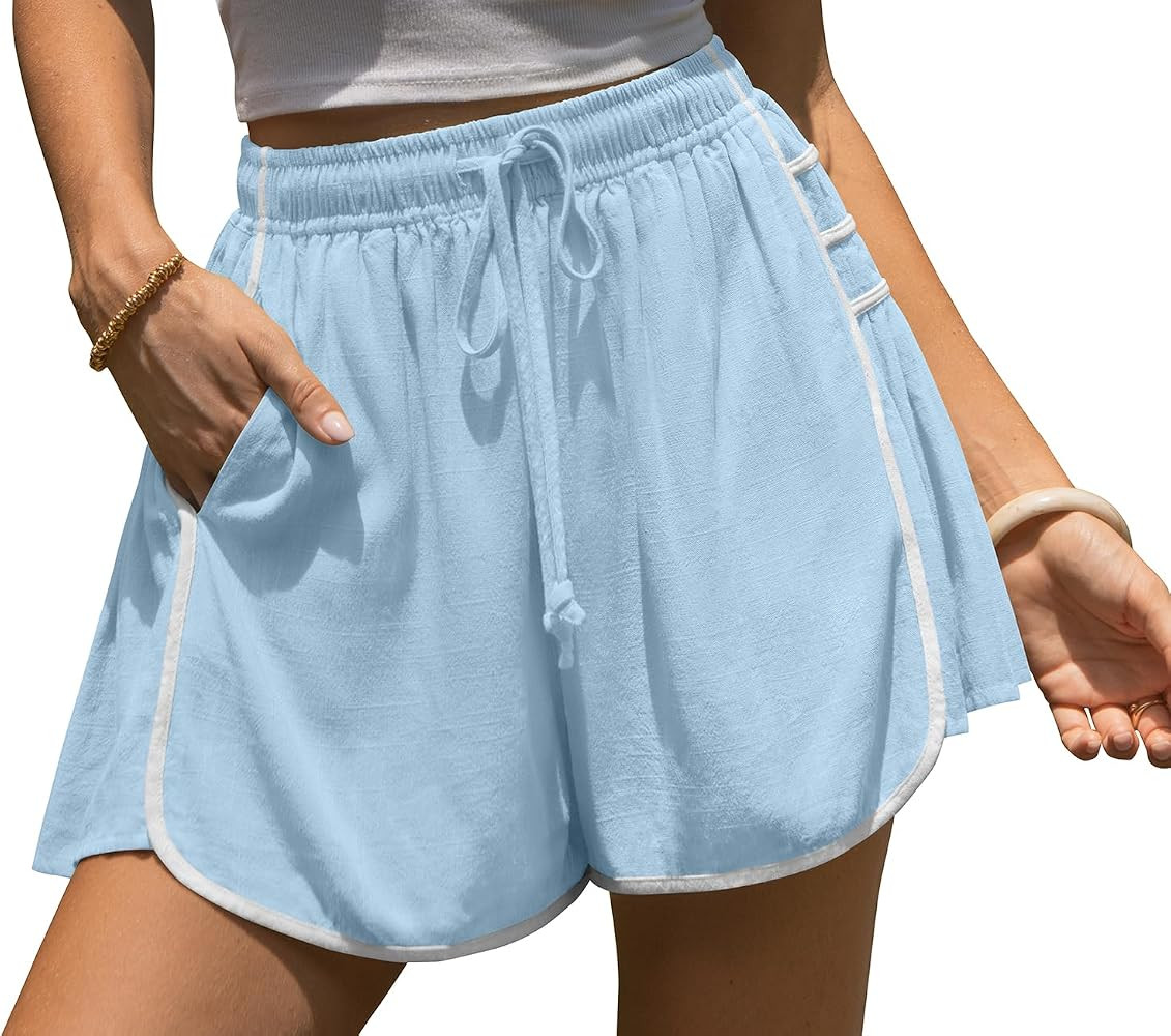 TARSE Women Linen Skort Shorts Elastic Waist Casual Summer Loose Fit Y2K Vacation Beach Shorts | Amazon (US)
