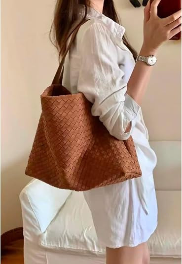 Women's Braided Suede Tote Bag Stylish Suede Hobo Shoulder Bag with Woven Details for Work Travel | Amazon (US)