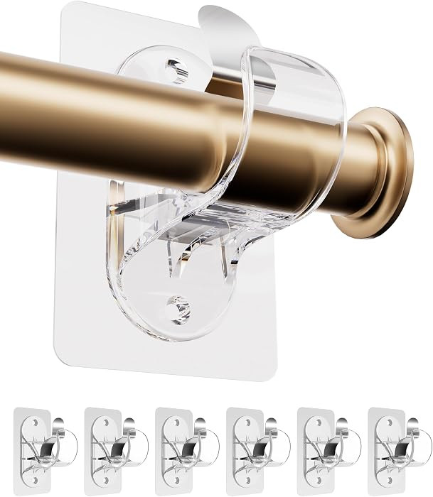 ANDGOO 6 Pack Adhesive Curtain Rod Holders, No Drilling Curtain Rod Brackets, Renter Friendly Cur... | Amazon (US)