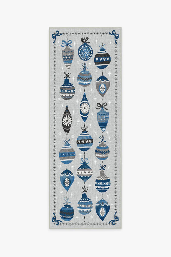 Festive Garland Blue Grey Outdoor Rug | Ruggable