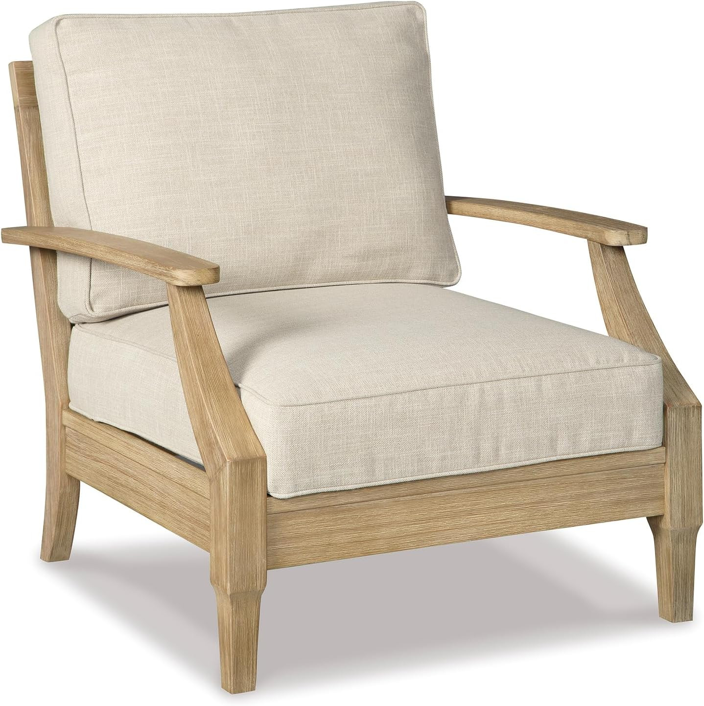 Signature Design by Ashley Clare View Outdoor Eucalyptus Wood Single Cushioned Lounge Chair, Beige | Amazon (US)