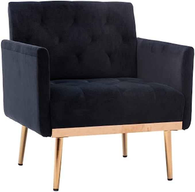 Square Velvet Accent Chair, Golden Metal Leg Single Sofa Chair, Living Room Chair, Bedroom Chair,... | Amazon (US)