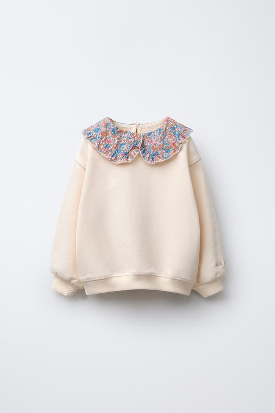 CONTRAST COLLAR FLORAL SWEATSHIRT | Zara US