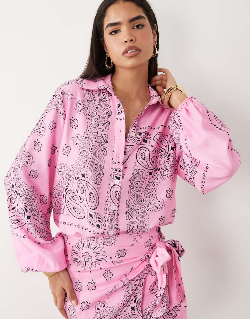 Noughts & Kisses button through shirt co-ord in pink bandana print-Multi | ASOS (Global)