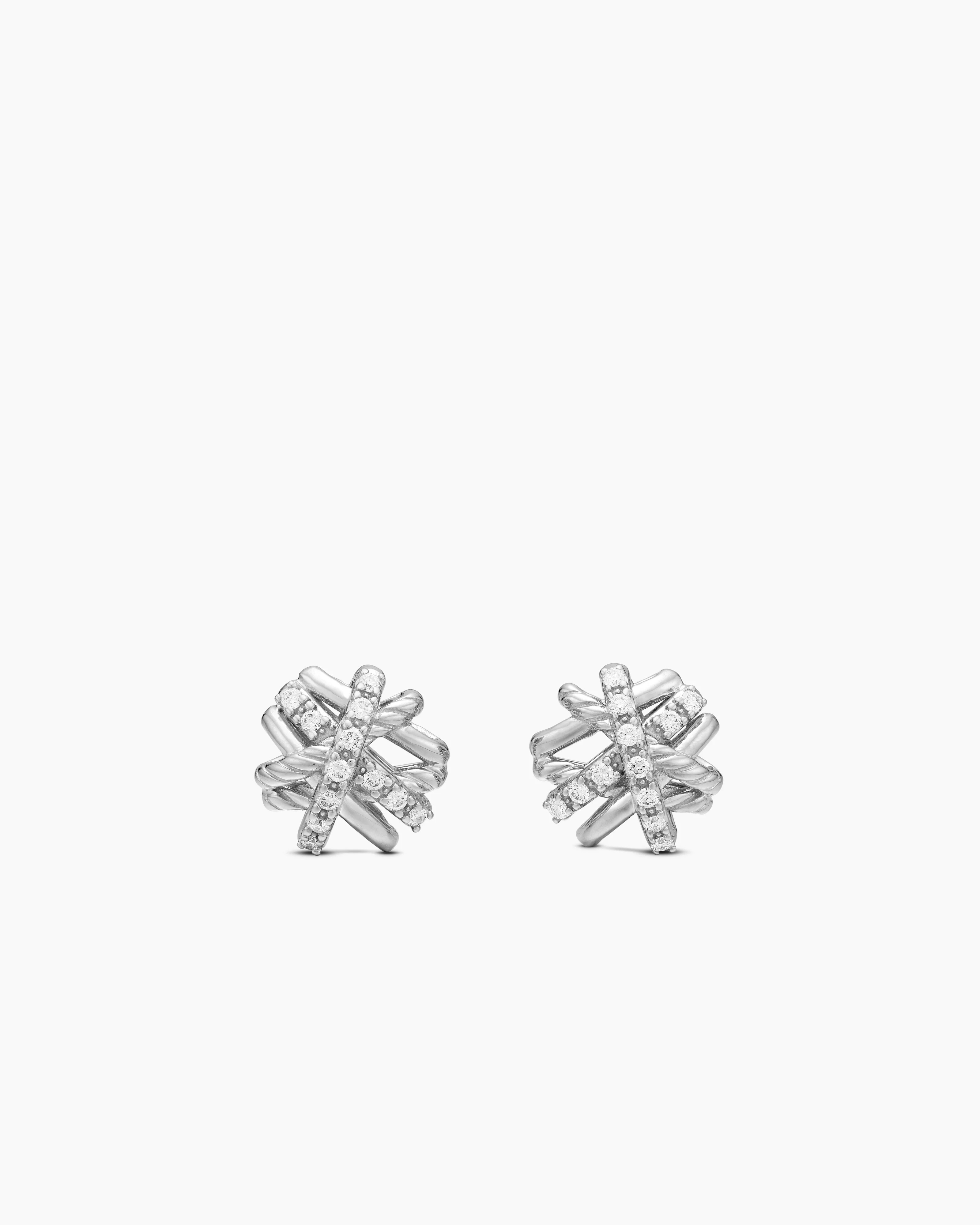 David Yurman | Crossover Stud Earrings in Sterling Silver with Diamonds, 11mm | David Yurman