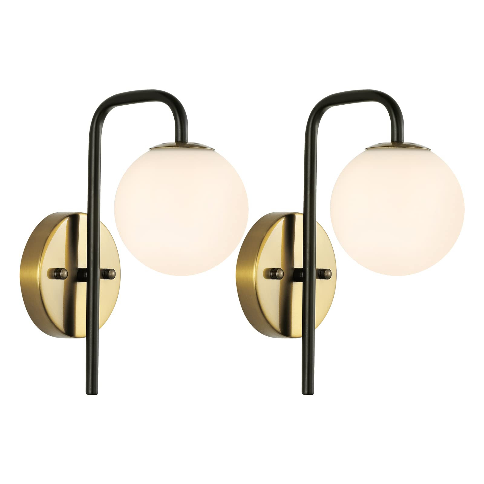 Industrial Mid Century Globe Wall Sconce Set of 2 Modern Bathroom Vanity Wall Light with White Gl... | Amazon (US)