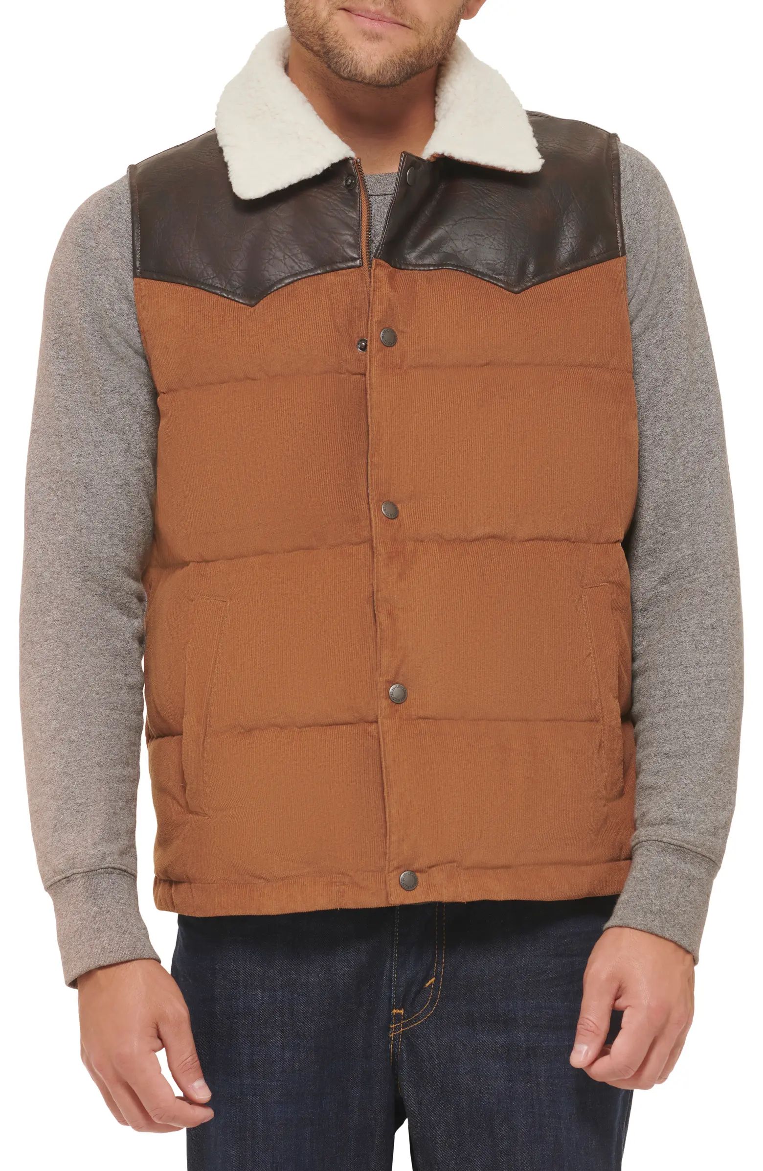 Levi's® Yellowstone Western Puffer Vest with Faux Shearling & Faux Leather Trim | Nordstrom | Nordstrom