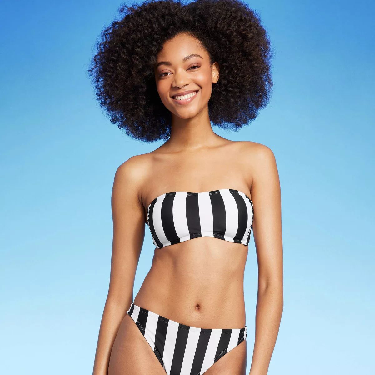 Women's Striped Bandeau Bikini Top - Shade & Shore™ White/Black XS | Target
