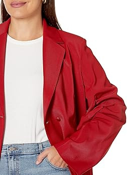The Drop Women's Flame Scarlet Woven Ruched Sleeve Blazer by @kass_stylz | Amazon (US)